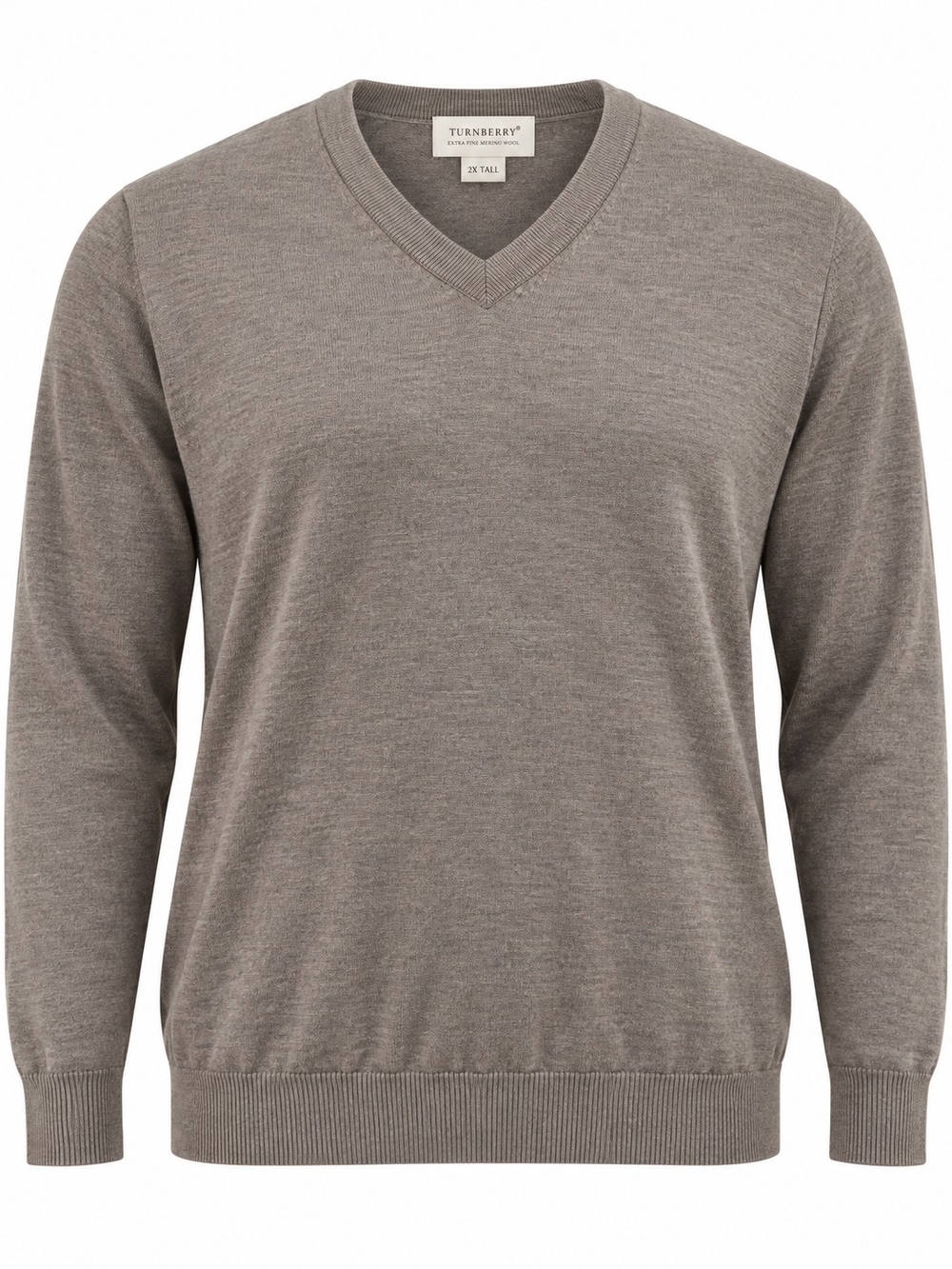 TURNBURY | Extra Fine Merino Wool Taupe V Neck Sweater Big Tall | 2XLT 2X Tall